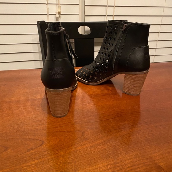 Toms Black Leather Peep-Toe Booties - Picture 3 of 4